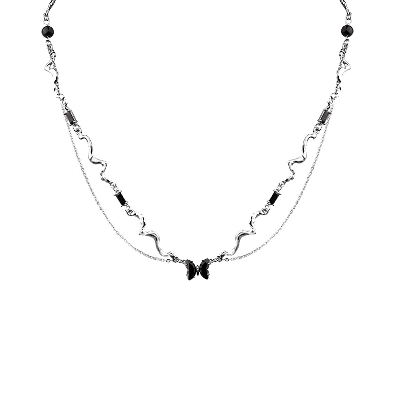 Vòng Cổ Choker Hai Lớp Họa Tiết Bướm Màu Đen / Bạc Thời Trang Cho Nữ