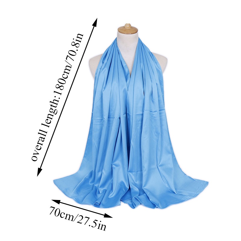 Khăn Trùm Đầu Bằng Lụa Satin Mềm Màu Trơn 180 * 70cm Phong Cách Hồi Giáo Cho Nữ DIY