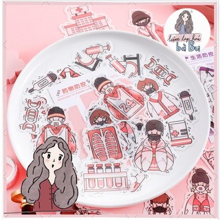 Set 40 pcs stickers chủ đề phòng chống dịch thực hiện 5K