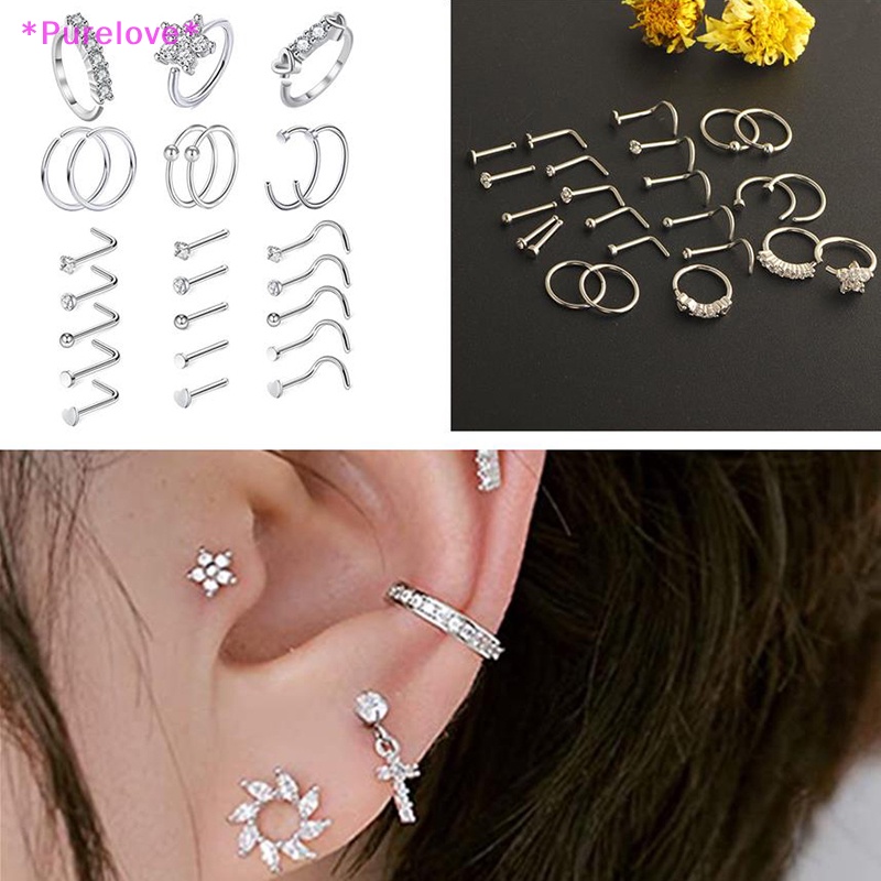Set 24 Khuyên Mũi 20G Đính Đá Cá Tính Dành Cho Nữ Mới