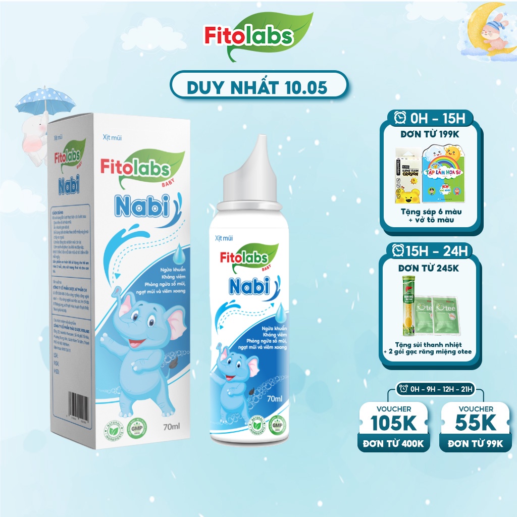 Xịt Mũi Thảo Dược An Toàn Cho Bé Fitolabs Nabi Vệ Sinh Mũi Hằng Ngày Giúp Thông Thoáng, Giảm Khô Và Nghẹt Mũi Lọ 70ml