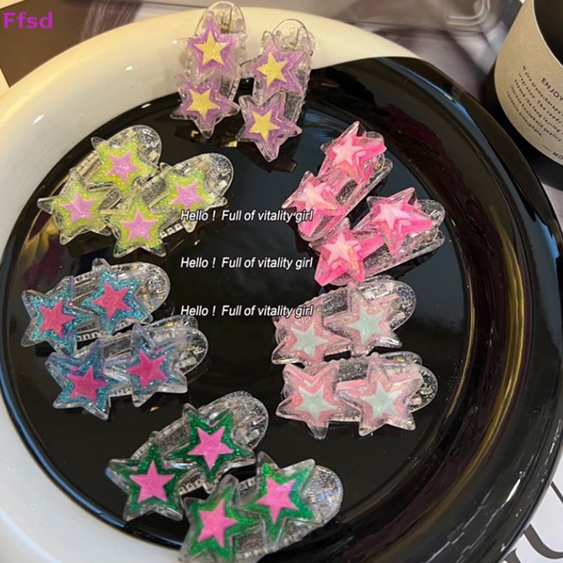 {Ffsd} Bộ 2 Kẹp Tóc Mái / Kẹp Tóc Hai Lưỡi Hình Ngôi Sao Lấp Lánh Thời Trang Cá Tính Dành Cho Bé Gái
