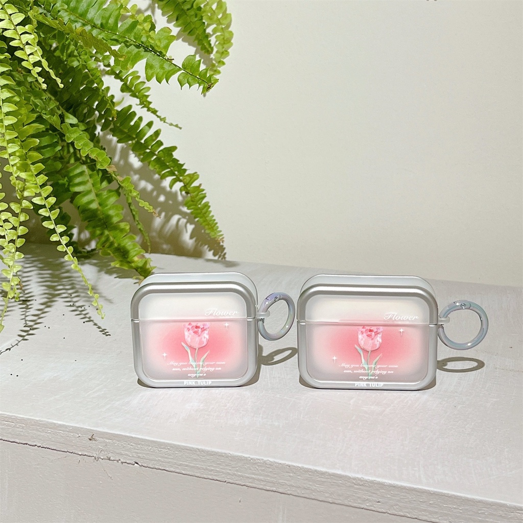 Vỏ Bảo Vệ Hộp Sạc Tai Nghe Bluetooth Không Dây AirPods 1 / 2 Gen3 Pro2 2022 Bằng TPU Mềm Trong Suốt Chống Trầy Xước Hình Hoa Tulip Hồng Đơn Giản