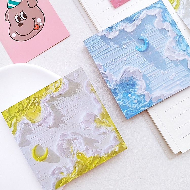 Set 50 Tờ Giấy Ghi Chú Vẽ Tranh Sơn Dầu Ba Chiều Độ Dính Cao ins