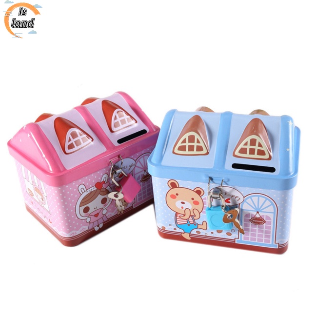 Hộp Thiếc Đựng Tiền Tiết Kiệm Hình Ngôi Nhà Hoạt Hình Dễ Thương Cho Bé