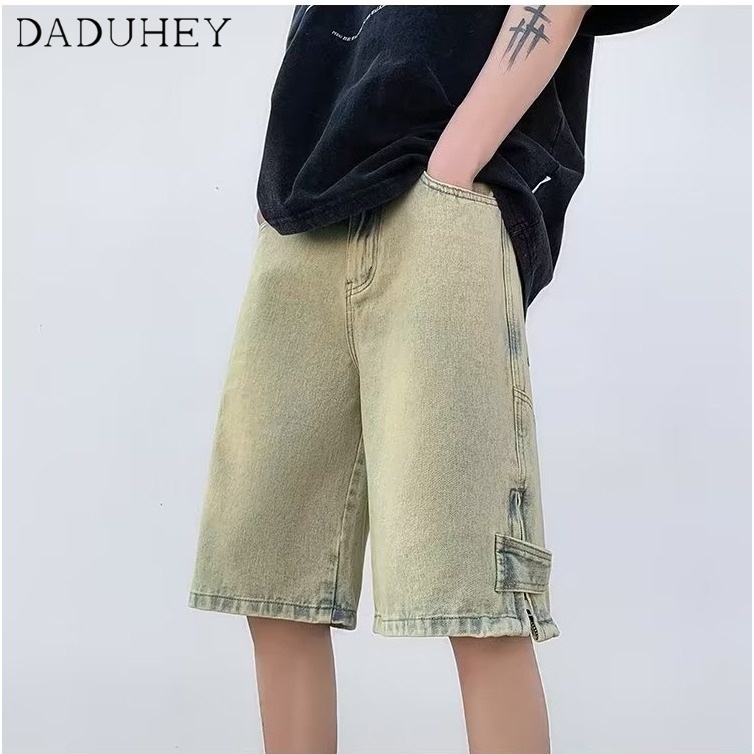 DaDuHey Men's Hong Kong Style Fashionable  Breathable Denim Shorts  2023 Summer All-Match Lightweight Loose Shorts