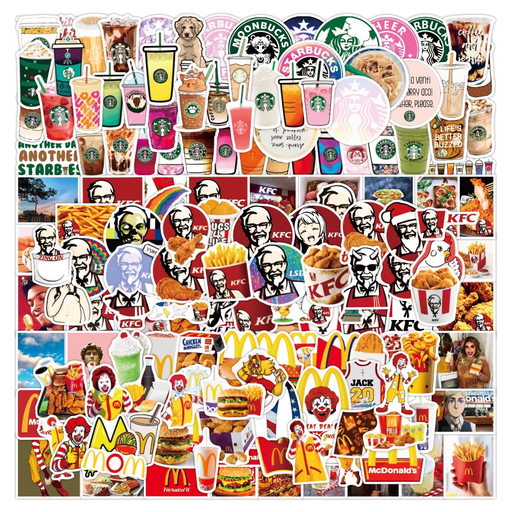 Y&P| Hình Dán Chống Nước Starbucks KFC Mcdonald'S Phim Hoạt Hình Mũ Bảo Hiểm Máy Tính Xách Tay Hành Lý Dán Thiết Lập, 50 tờ