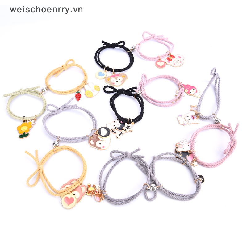 Set 2 Vòng Tay Cặp Từ Tính Họa Tiết Hoạt Hình Lãng Mạn Cho Cặp Đôi