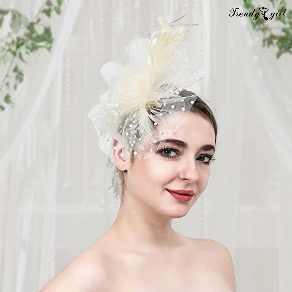 Tl.2 Phụ Kiện Cài Tóc Trang Trí Tóc Cho Cô Dâu Hình Nón Lưới Đính Hoa Lông Vũ Trang Trí Tiệc Cưới Sân Khấu