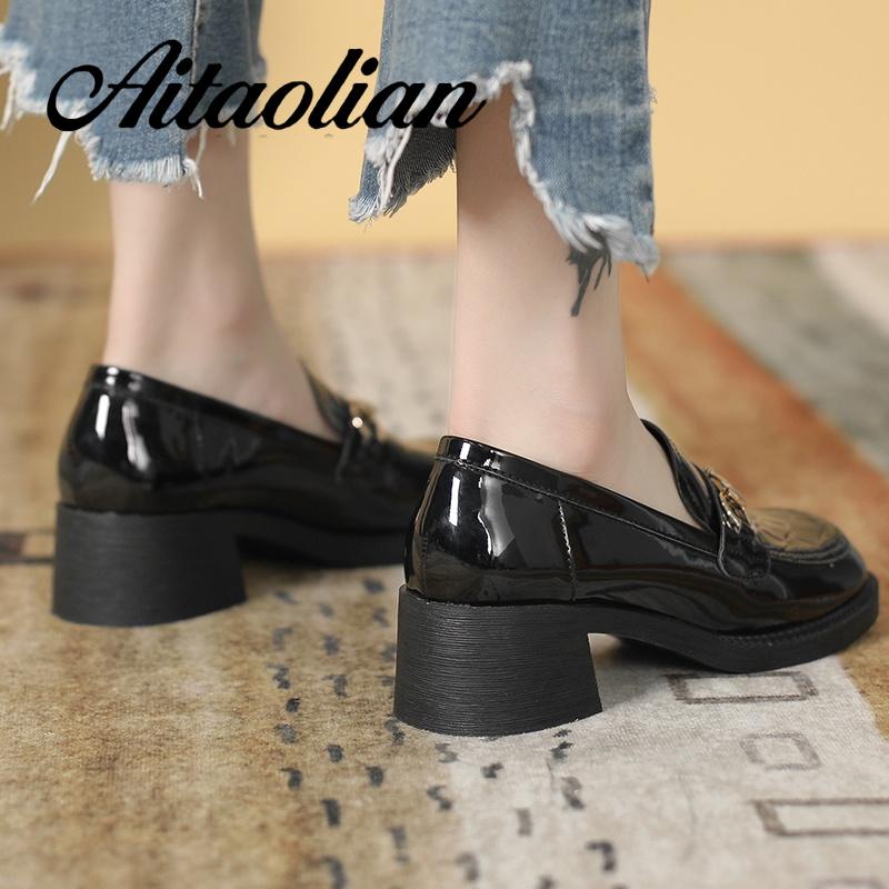 Giày Lười Da Bóng 5cm Phong Cách Anh Quốc Thời Trang Cho Nữ