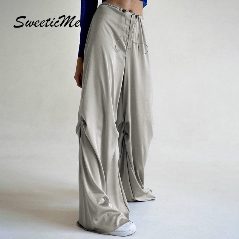 Quần Dài Lưng Vừa Màu Trơn Thời Trang Đường Phố 2023 Cho Nữ