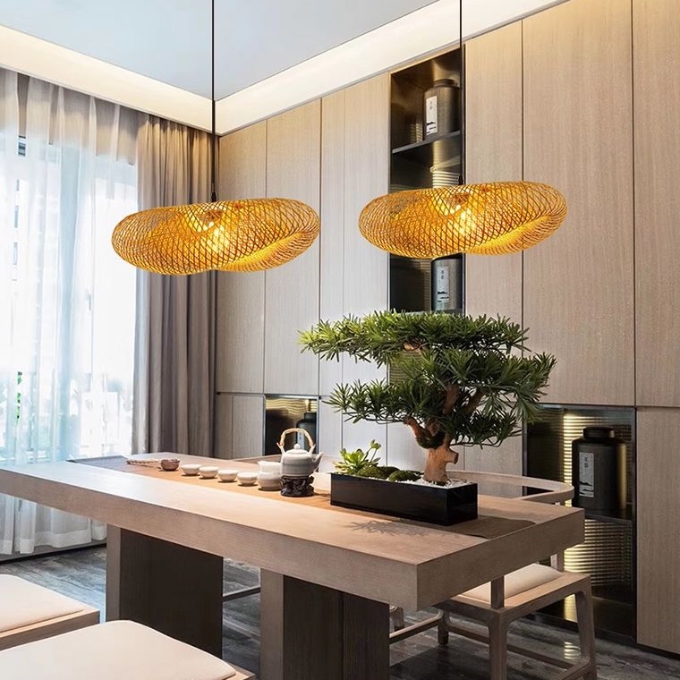 Đèn chùm tre đan đèn nhà hàng mây nghệ thuật mặt dây chuyền phòng trà nghệ thuật sáng tạo tre lẩu cửa hàng đèn chùm kiểu Trung Quốc treo đèn nhà hàng