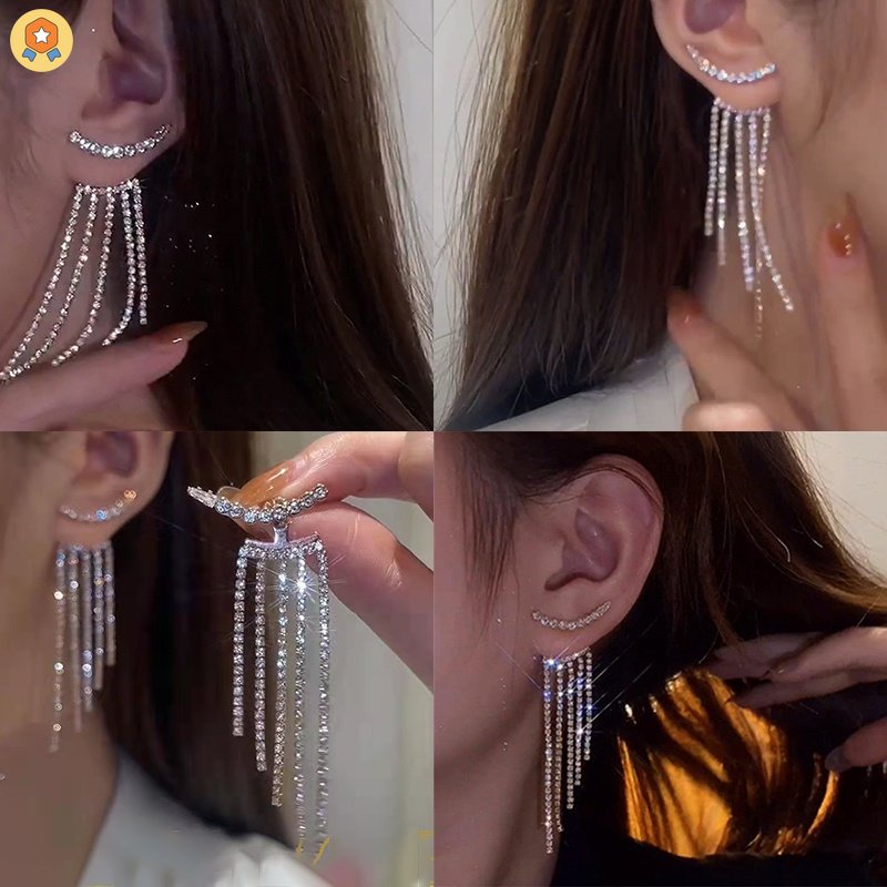 Bông Tai Dáng Dài Đính Pha Lê Tua Rua Thời Trang Mới Cho Nữ HGF HYJP2