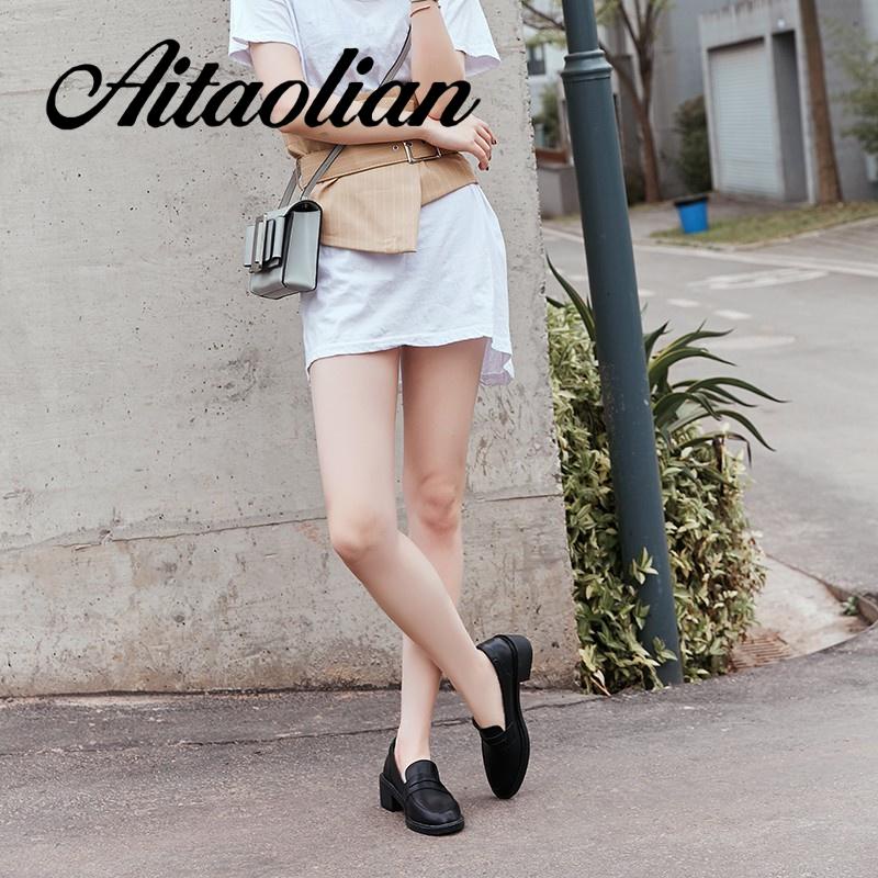 Giày Da Mềm Mũi Tròn Đế Dày Thiết Kế Đơn Giản Thời Trang Cho Nữ