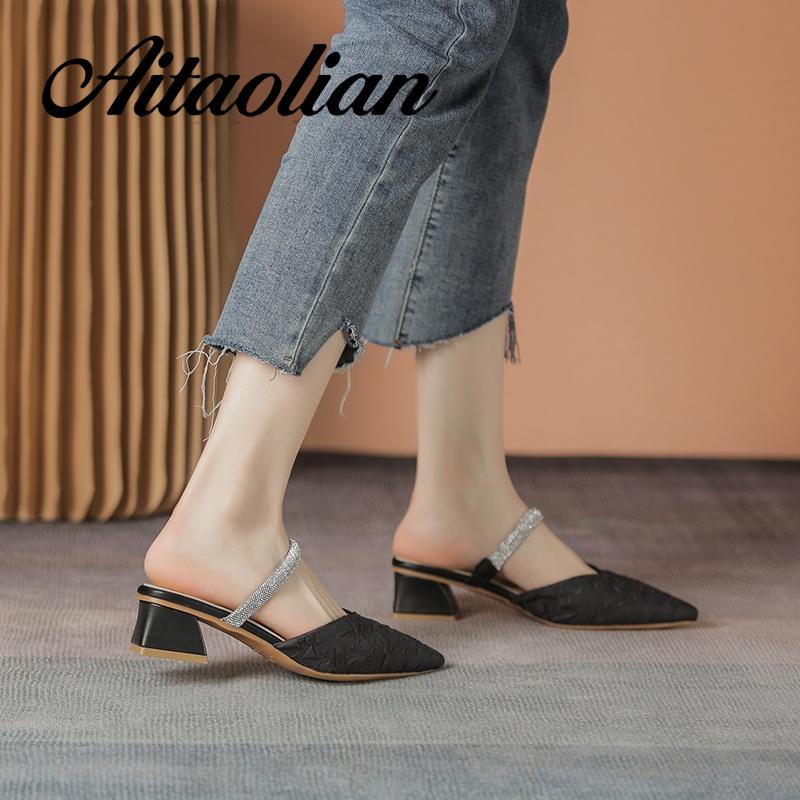 Dép Cao Gót 4cm Mũi Nhọn Đế Mềm Đính Nơ Cho Nữ