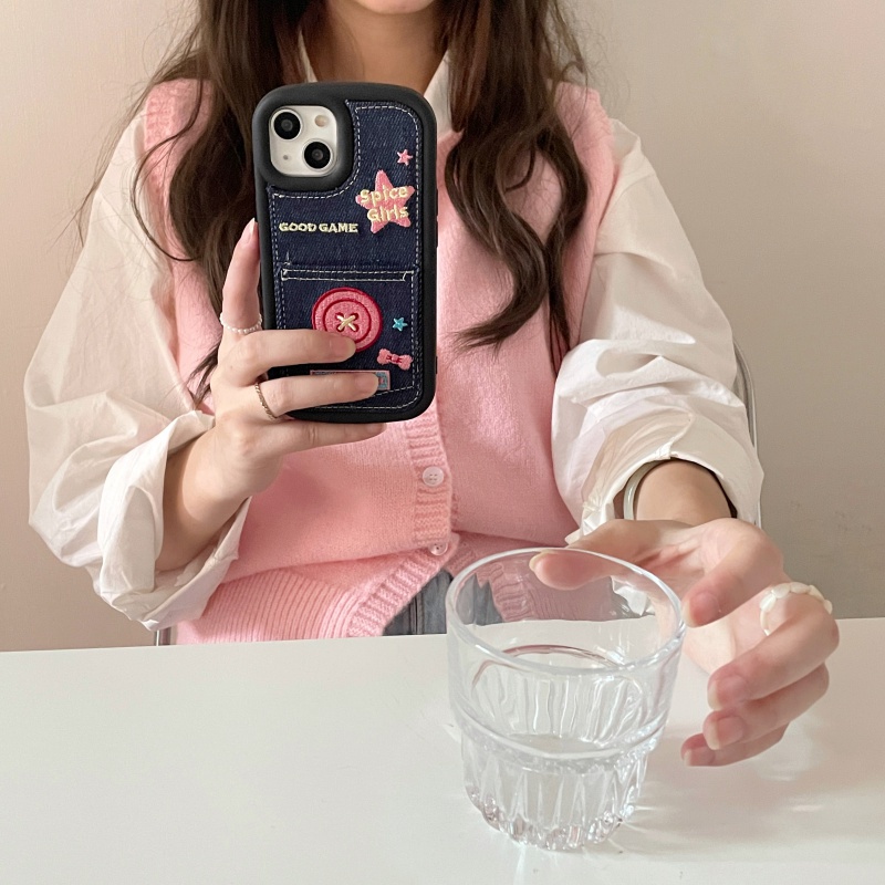 Ốp Điện Thoại Vải denim Có Ngăn Đựng Thẻ Cho iPhone 11 12 12Pro 12promax 13 14 13Pro 13promax 14Pro 14promax 13promax