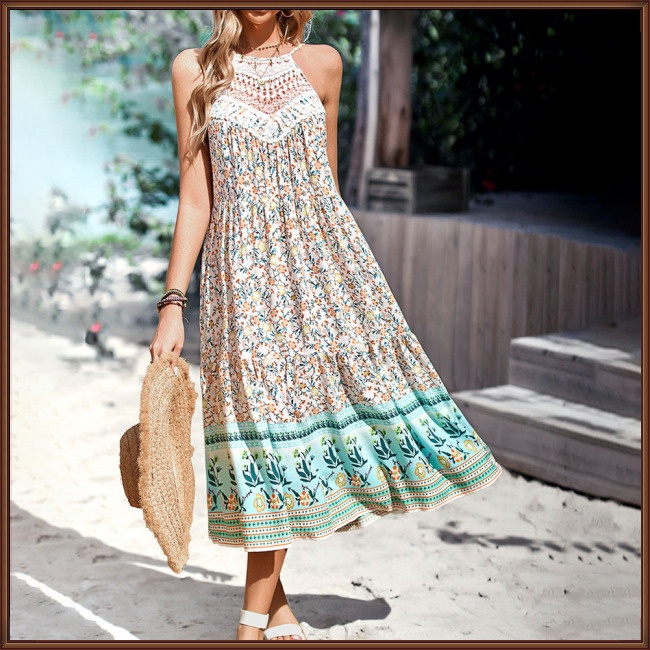 Đầm Hai Dây Hở Lưng Cổ Chữ V Họa Tiết Hoa Phong Cách Boho Thời Trang Mùa Hè Cho Nữ