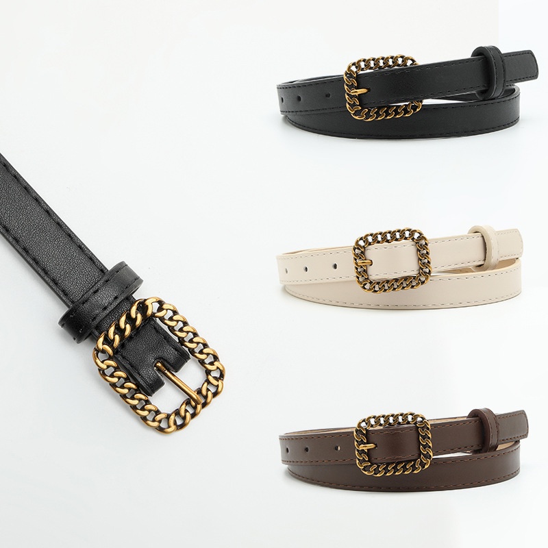 Thắt Lưng Da Pu Màu Vàng Khóa Vuông Thời Trang Cho Nữ