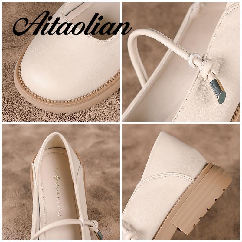 Giày Búp Bê Da Thật Mũi Tròn 3cm Phong Cách Lolita Đơn Giản Thời Trang Cho Nữ