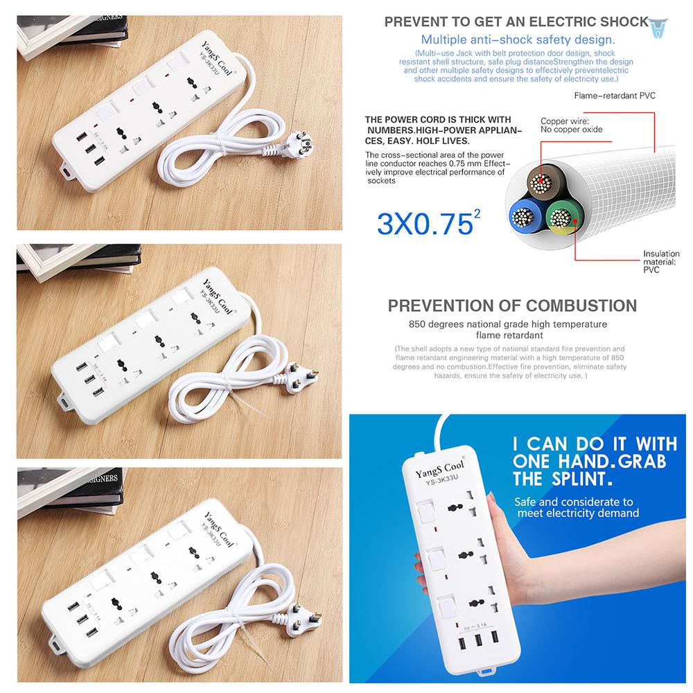 Ổ Cắm Điện Đa Năng Với Cổng USB Và Dây Cáp UK 250V 10A 2M