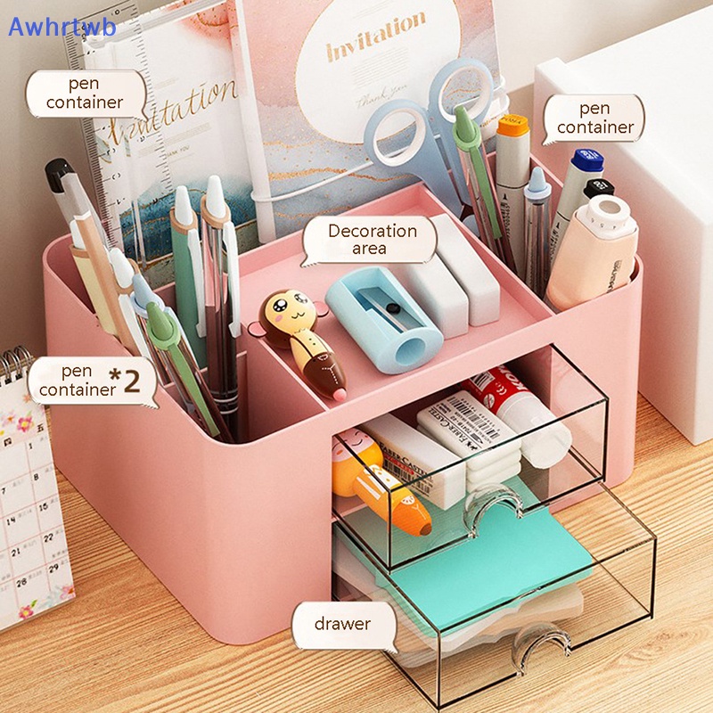 Hộp Đựng Bút Màu Trơn 2 Ngăn Kéo Sức Chứa Lớn Sắp Xếp Gọn Gàng Cho Học Sinh / Văn Phòng Mới