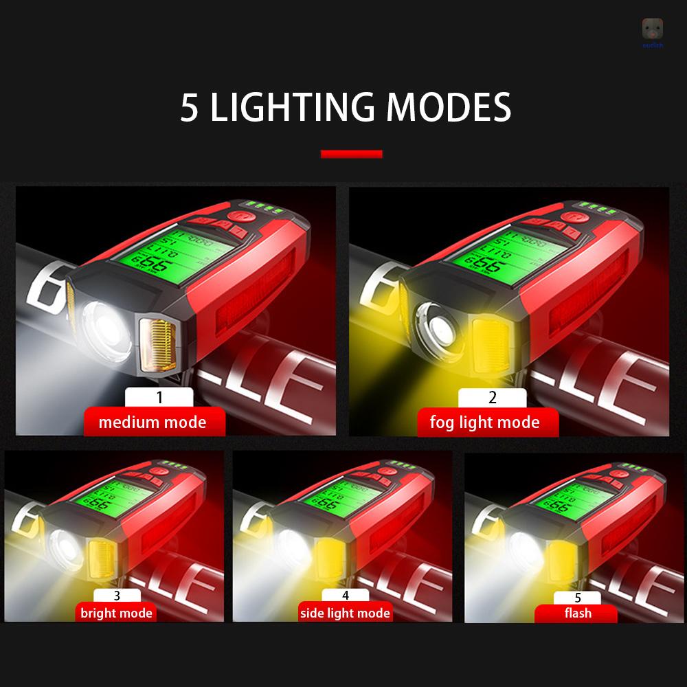 Đèn Pha Led 130dB 5 Chế Độ Kèm Còi Và Sạc USB Tiện Dụng Cho Xe Đạp