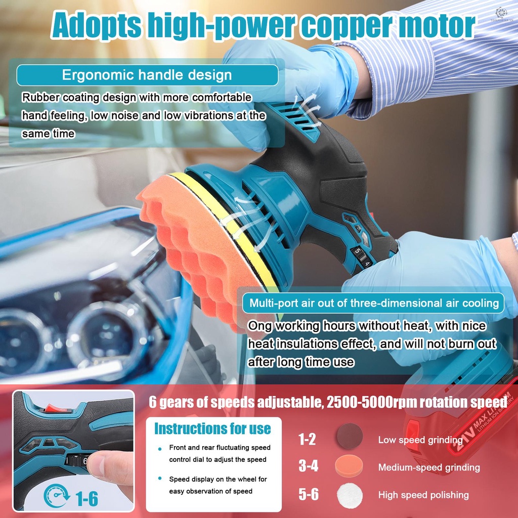 Máy Đánh Bóng Xe Hơi Không Dây 6 Tốc Độ Có Thể Điều Chỉnh Đa Năng