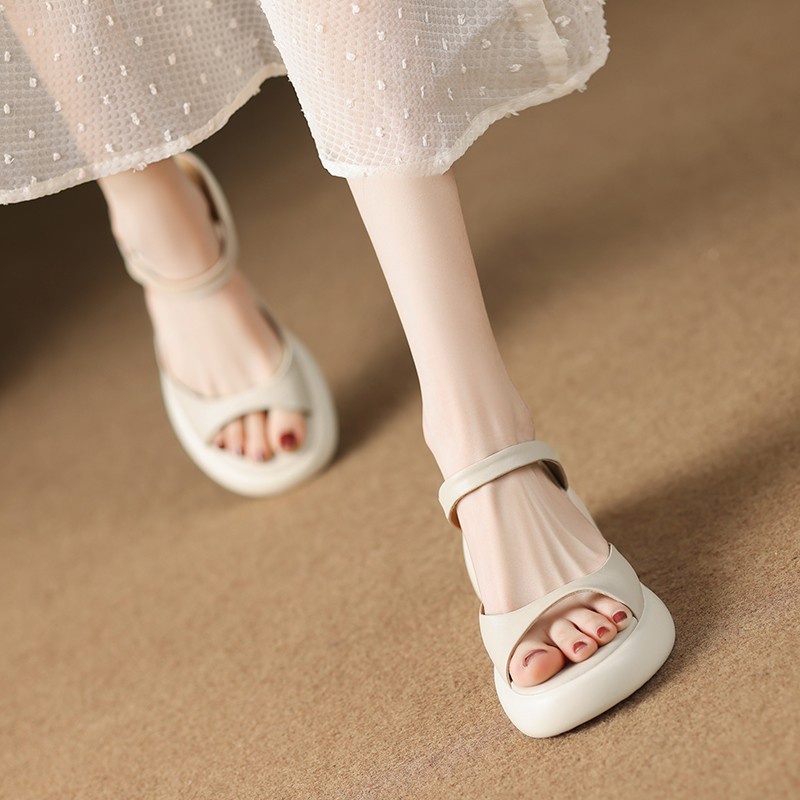 Duoya Tóc Thẳng ~ [Hàng Có Sẵn] Dép Sandal Cao Gót Hở Ngón Đế Dày Bằng Da Thật Mềm Mại Thời Trang Thường Ngày Cho Nữ