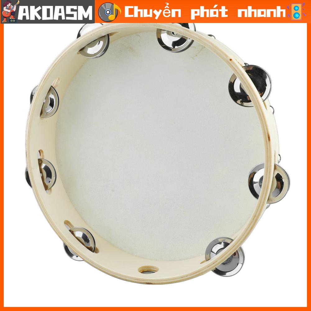 AKOASM Tambourine Trẻ Em Người Lớn Vỗ Tay Trống Nhạc Giáo Dục Sớm Đồ Chơi Màu Gỗ Viền Trắng 10in