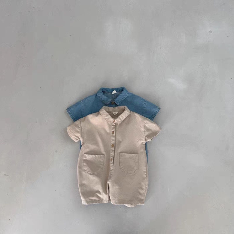 Jumpsuit Denim Ngắn Có Túi Phong Cách Hàn Quốc Thời Trang Mùa Hè Cho Nam Và Nữ