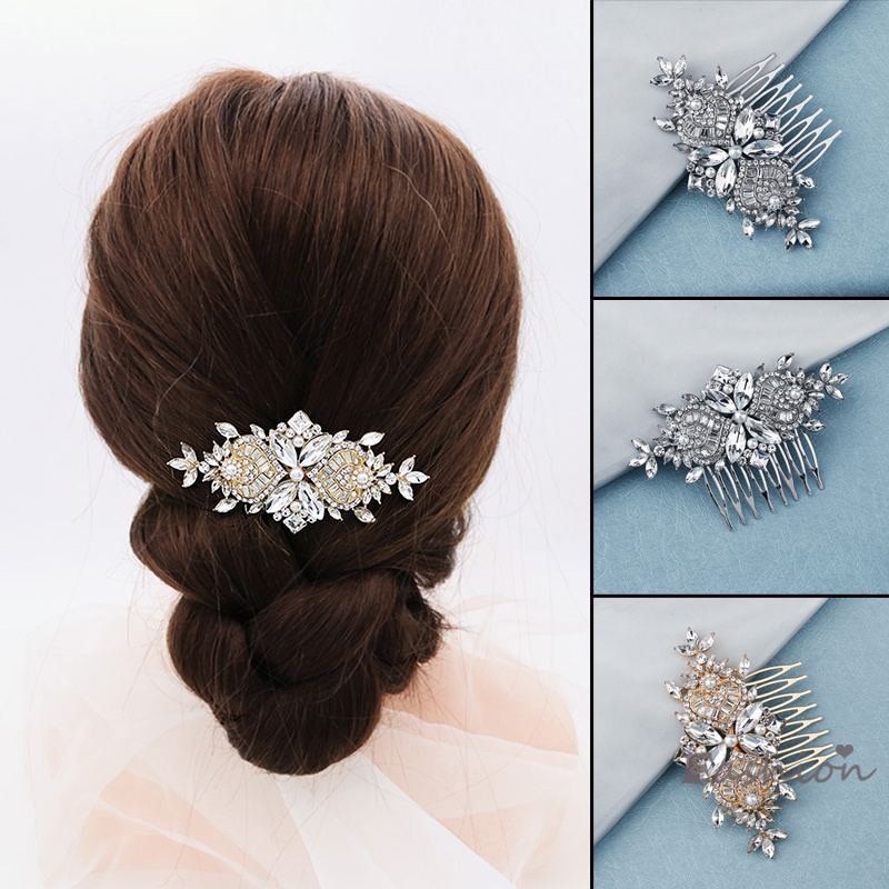 Lược Cài Tóc 8 Răng Bằng Hợp Kim Đính Đá Thời Trang Dành Cho Cô Dâu