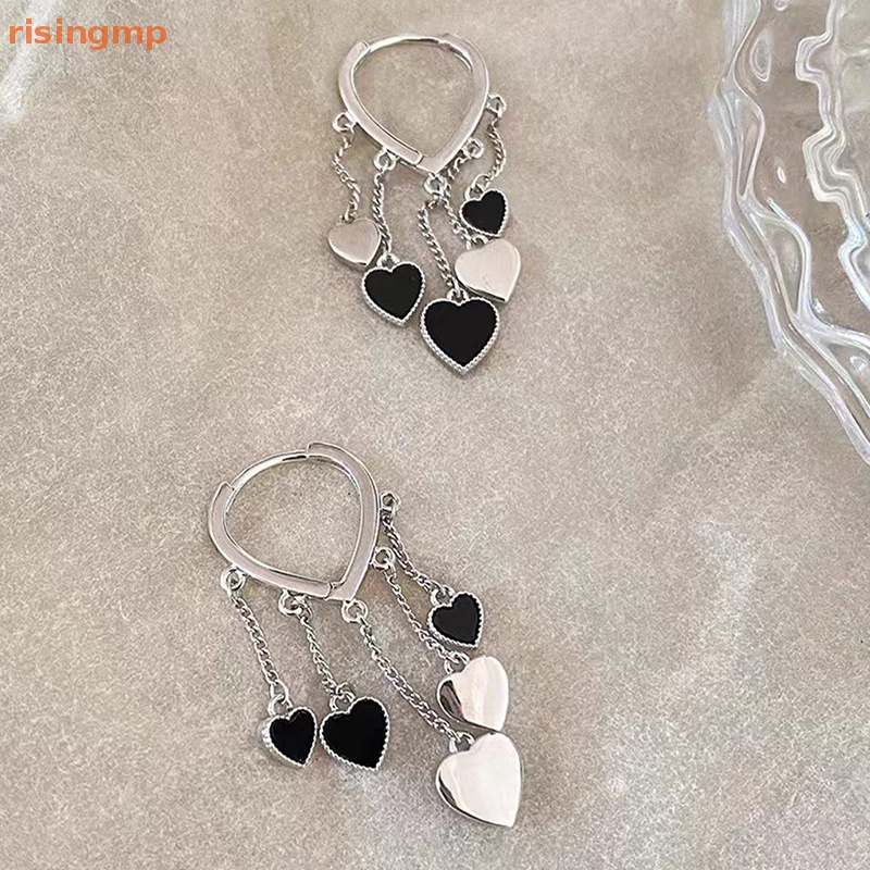 Bông Tai Tua Rua Hình Trái Tim Màu Đen Thời Trang Sáng Tạo Cho Nữ