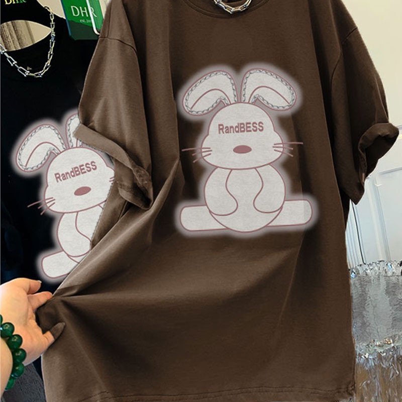 Áo thun NRVP 100% cotton tay ngắn cổ tròn in họa tiết phong cách Hàn Quốc cho nữ