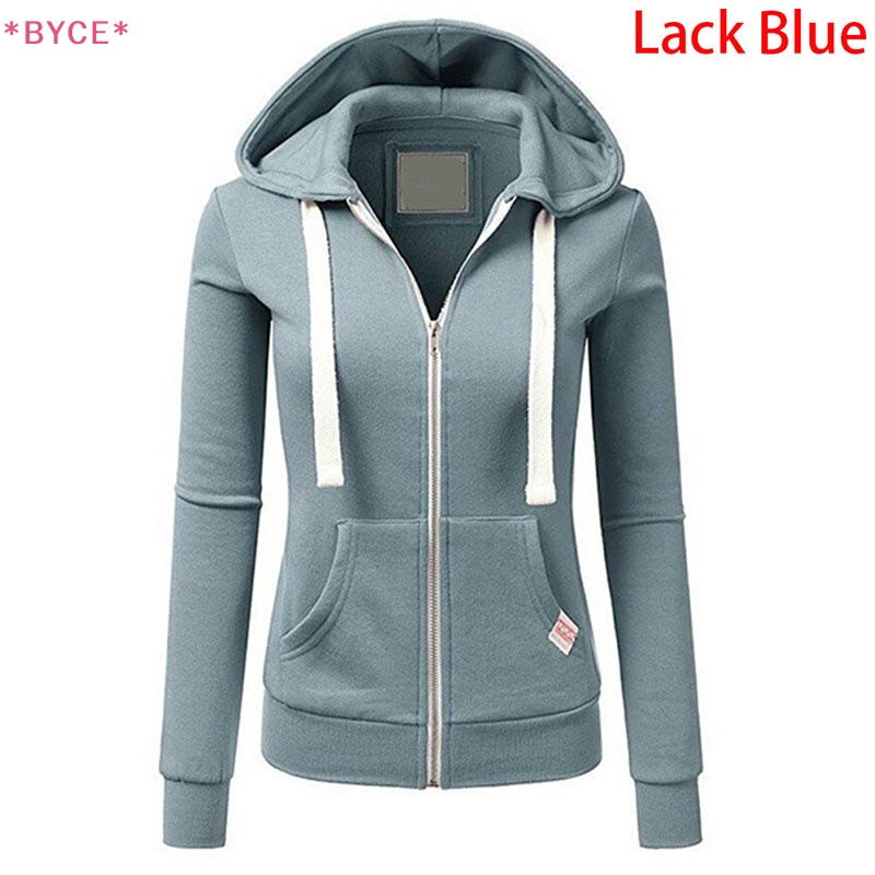 Áo Khoác Hoodie Có Khóa Kéo Màu Trơn Thời Trang Cho Nữ Mới