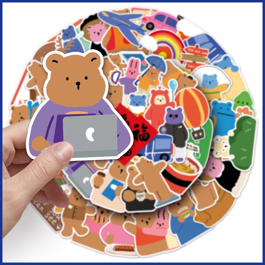 Bộ 50 Miếng Dán Hình Gấu Hoạt Hình Dễ Thương Trang Trí Laptop DIY