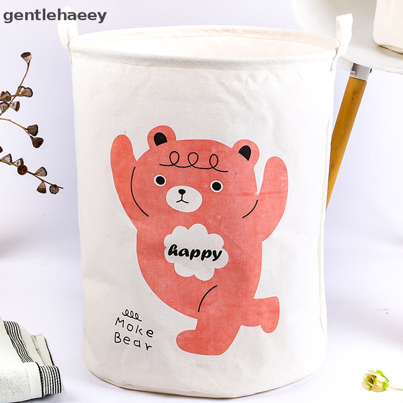 Giỏ Đựng Quần Áo Bẩn Bằng Vải Bạt Hình Trụ In Hoạt Hình Có Thể Gấp Gọn Kích Thước 15.7 * 19.7inch