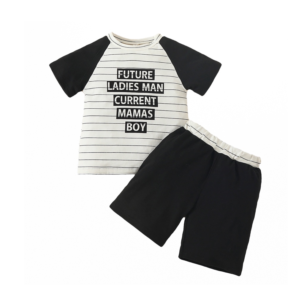 Combo bộ đồ bé trai 1-6 tuổi tay ngắn Họa Tiết Kẻ Sọc In Chữ áo phông quần đùi set mùa hè thời trang cho bé trẻ em