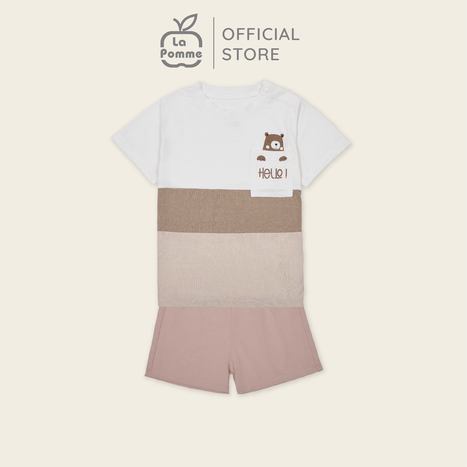 Bộ cộc tay La Pomme Hello Little Bear - Nâu