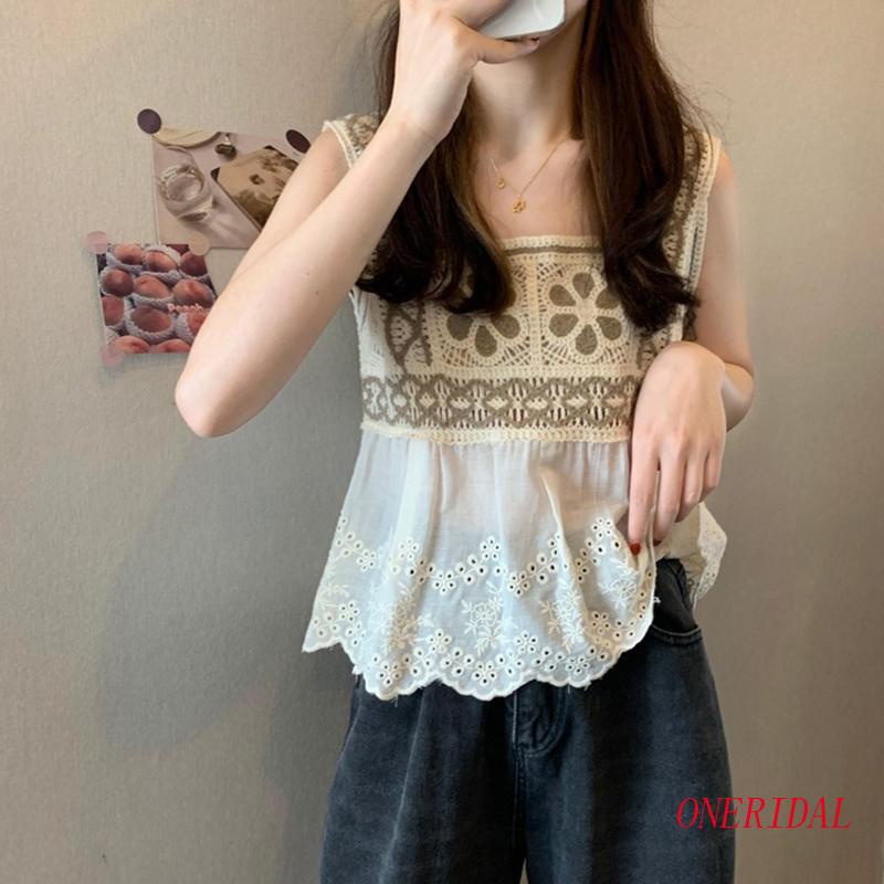 Áo Croptop Dệt Kim Phối Ren Hoa Thời Trang Cho Nữ