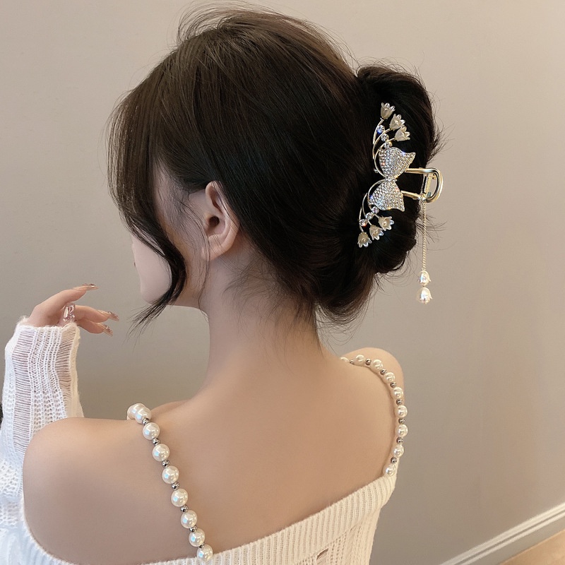 Kẹp Tóc Hợp Kim Hình Hoa Đính Ngọc Trai Nhân Tạo Thời Trang CHLINS