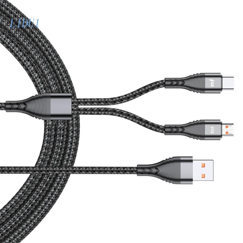 Cáp Sạc LIDU1 Chuyển Đổi 1 Đầu USB Sang Micro USB + Type-C Thiết Kế Dây Bện Nilon