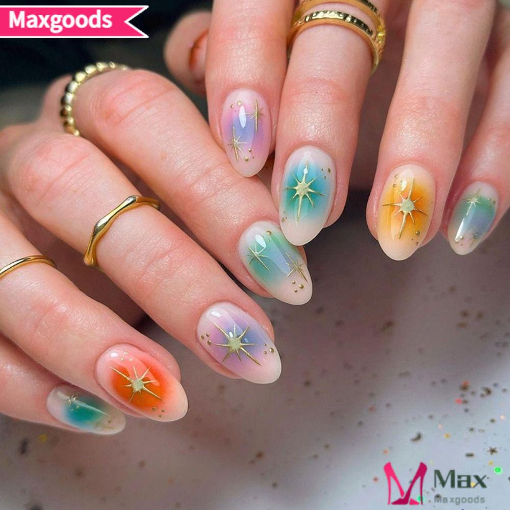 Bộ 24 Móng Tay Giả Hình Oval Màu Trắng Hồng DIY Che Phủ Toàn Diện Có Thể Tháo Rời