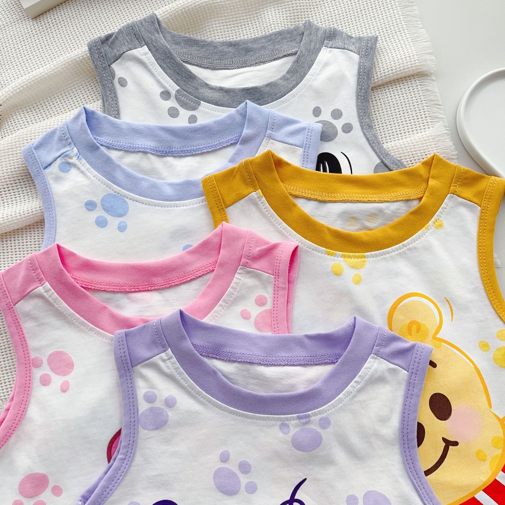 Set Đồ Thể Thao Gồm Áo Ba Lỗ Và Quần Short Cotton In Họa Tiết Hoạt Hình Phong Cách Hàn Quốc Thời Trang Mùa Hè Cho Bé Trai Và Gái