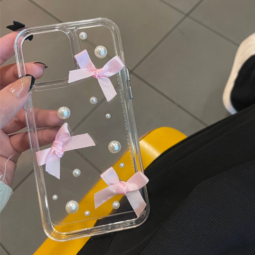 Ốp Điện Thoại TPU Mềm Đính Nơ Ngọc Trai 3D Chống Sốc Chống Trượt Cho IPhone 14 Pro Max 13 12 11 Pro Max