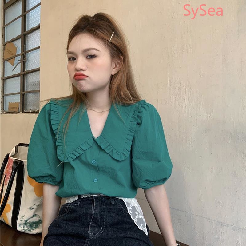 Áo Kiểu Tay Phồng Cổ Búp Bê Phong Cách Retro Pháp Cho Nữ