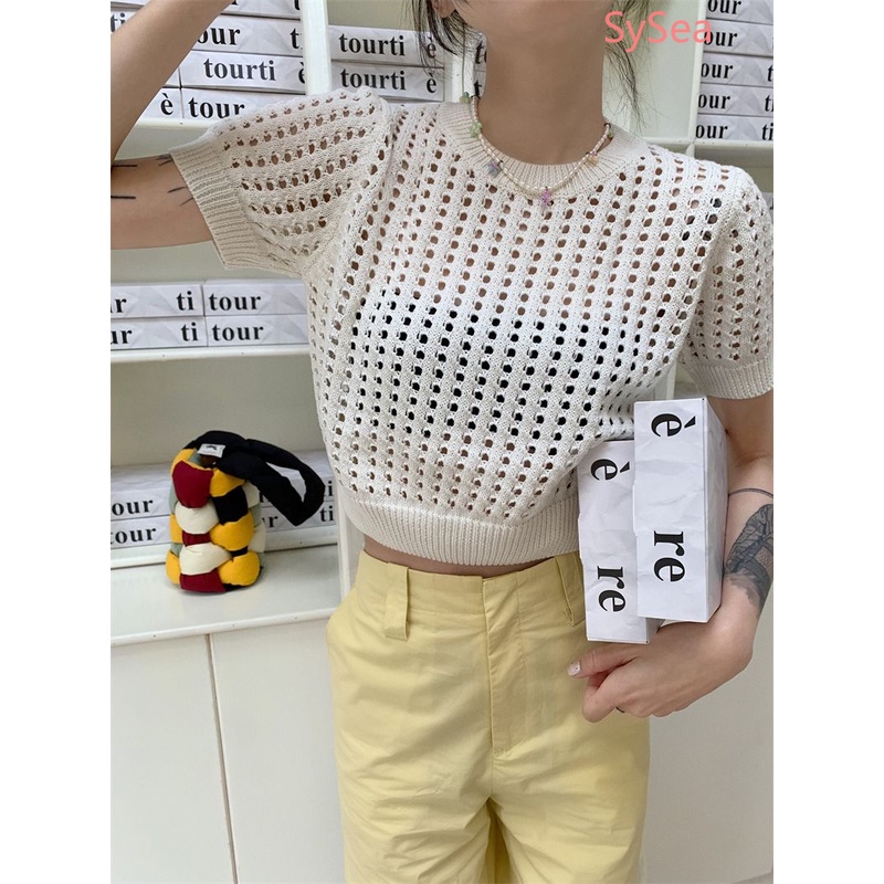 Áo Dệt Kim Thiết Kế Đục Lỗ Thời Trang Mùa Hè Cho Nữ