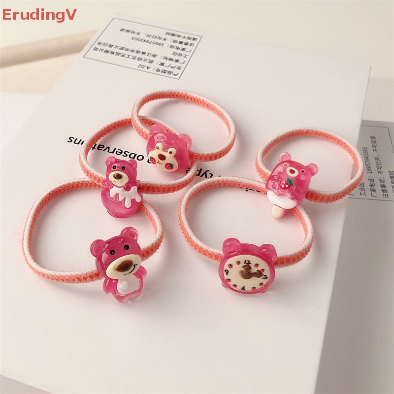 1 Dây Cột Tóc Cao Su Co Giãn Hình Gấu Và Dâu Tây Dễ Thương Cho Bé Gái