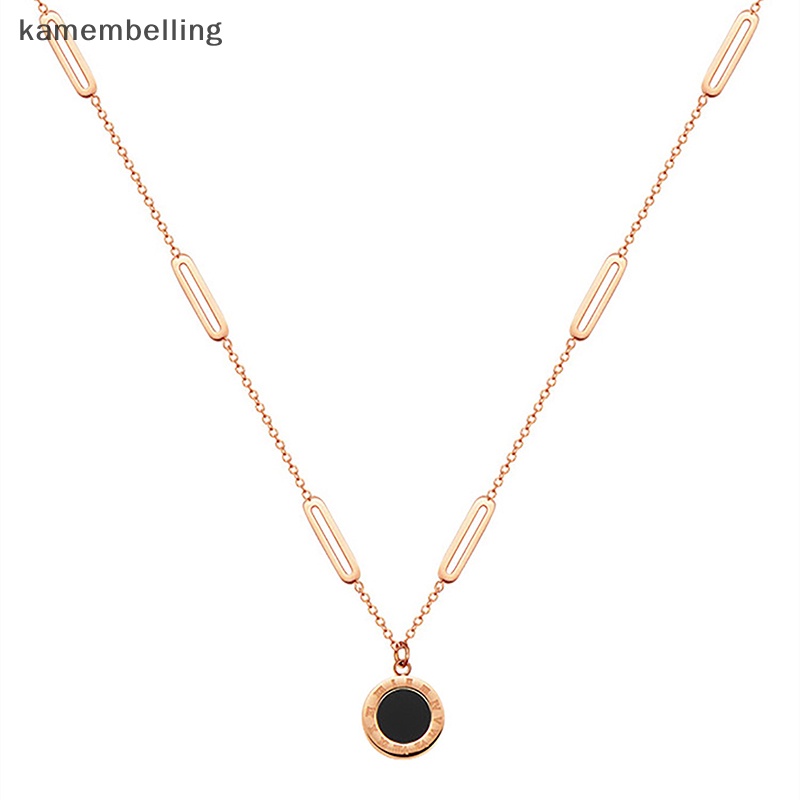 Vòng cổ Hai Mặt Hình Tròn Bằng Thép Titan Màu Trắng Đen Thời Trang Cho Nữ