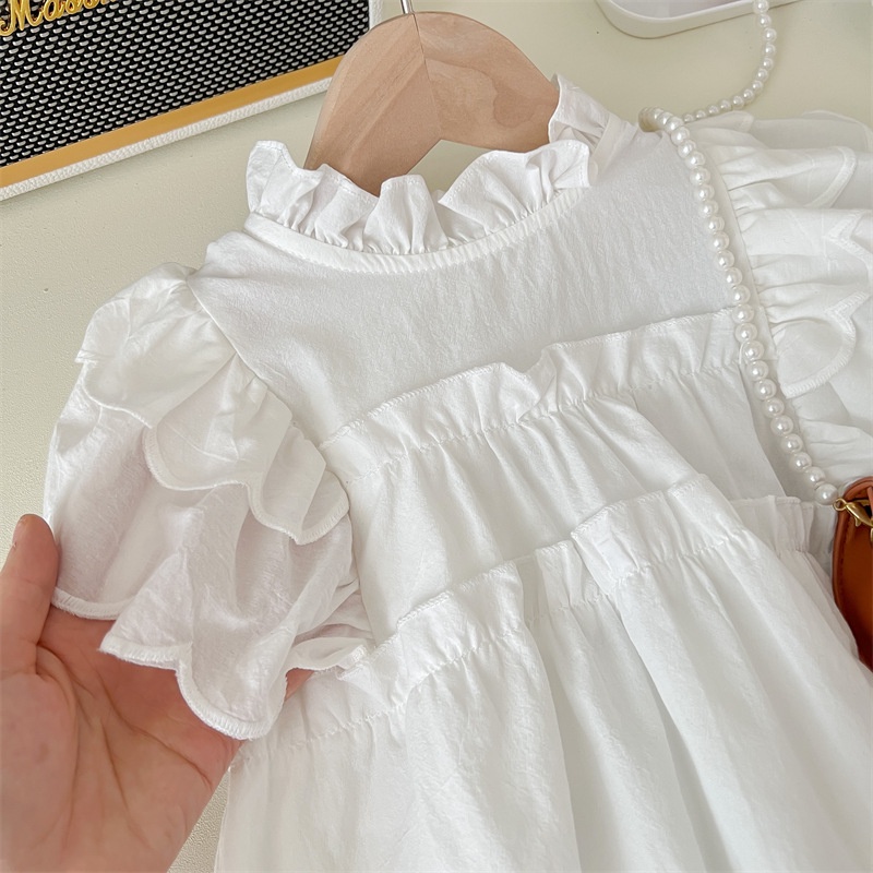 Áo Ren Cổ Tròn Tay Loe Màu Trơn Thời Trang Mùa Hè Xinh Xắn Cho Bé Gái