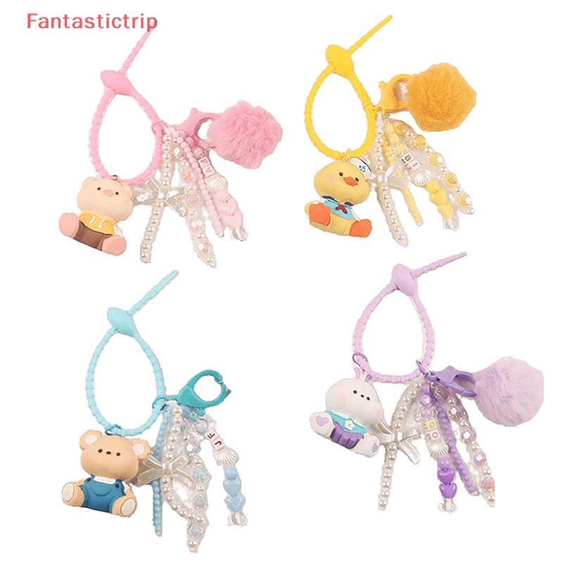 [Fantastictrip] Móc Khóa Hình Động Vật Hoạt Hình Động Vật / Gấu / Thỏ / Heo Có Bóng Lông Trang Trí Ba Lô / Ô Tô